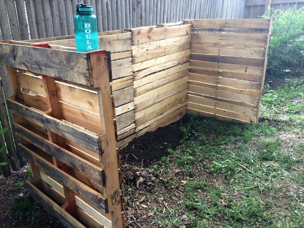 Walls up on pallet composting bin